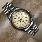 Vintage Timex Indiglo Women Fashion Fluted Two Tone Quartz Analog 24mm Watch 7"