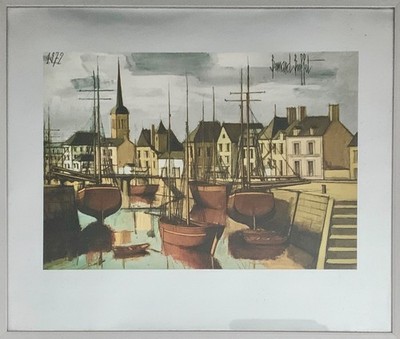 BERNARD BUFFET Les Sables d'Olonne, Le port à marée basse 9.5'' x 11.5'' Framed
