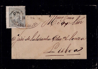 PORTUGAL 1884 sob. 5 rs. cinz.º D. LUÍS I. De frente. ARRAIOLLOS