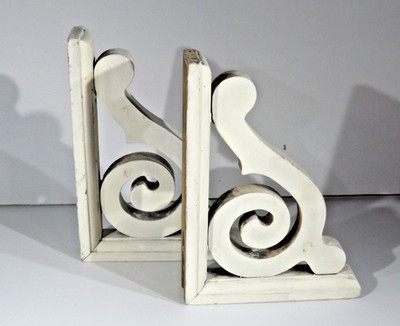 Wooden White Scroll Shelf Brackets - Curly - Chic Rustic - 8.5 x 6''