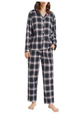 Women's Petite Flannel Pajama Set Soft Cotton X-Large Petite Navy  White