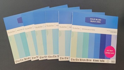  6 New Recollections 12 x 12 Paper Pad Solid Blues  Textured Cardstock 647298 