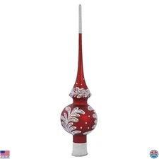 Red Glass Christmas Tree Topper - Festive Holiday Decoration - 10 Inch Size