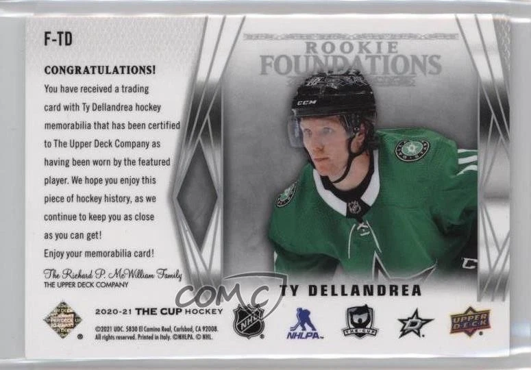 2020-21 Upper Deck The Cup Foundations Quad Jersey /99 Ty Dellandrea Rookie RC - Image 2 of 2