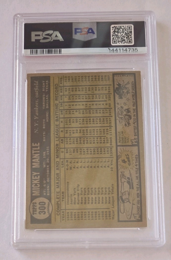 1961 Topps Mickey Mantle #300 PSA 5 Newly Graded  view 2