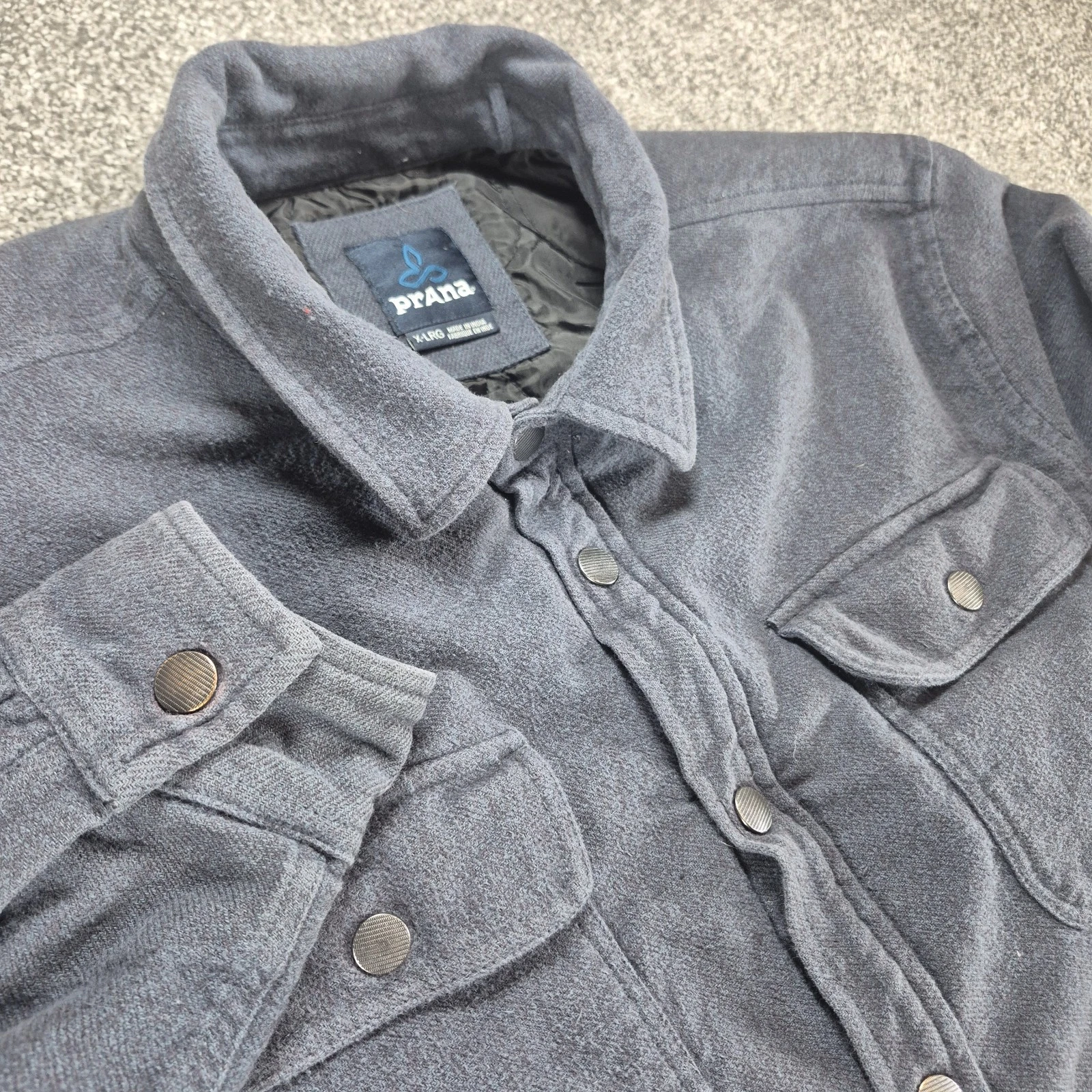 PrAna Dock Jacket Mens XL Blue Insulated Flannel Shacket Snap Front