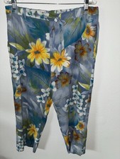Jams World Capris Cropped Bottoms M Vintage Blue Floral Moon Daisy Drawstring