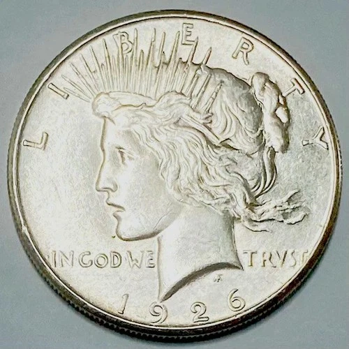 BEAUTIFUL BRIGHT WHITE BRILLIANT UNCIRCULATED 1926 P SILVER PEACE DOLLAR VERY PQ