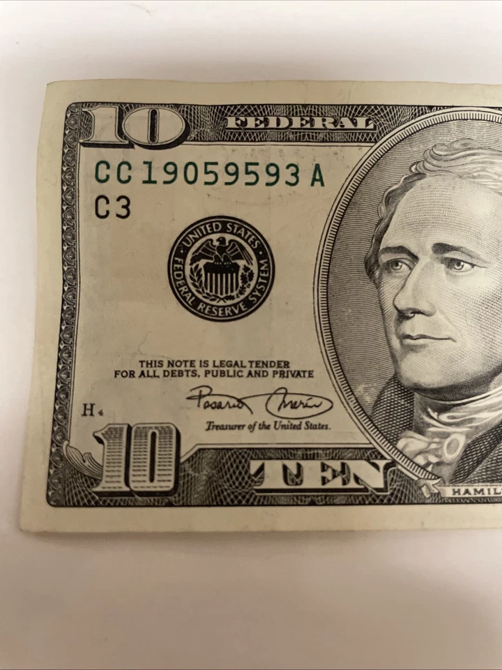 2001 $10 Ten Dollar Bill Federal Reserve Note  Vintage Rare 24 Years Old! - Image 4 of 4