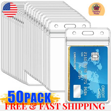 10pc ID Card Badge Holder Vertical Clear Reusable Soft Waterproof Office ID Case