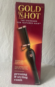 Gold 'N Hot Ceramic Hot Comb Hair Straightener, Adjustable Heat, Guards, Black