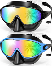 Aegend Swim Goggles with Nose Cover, 2 Small for Kids, 01-black  Blue