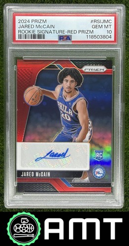 Jared McCain RC Auto PSA 10 2024-25 Panini Prizm 45/99 Rookie Red 76ers 3804