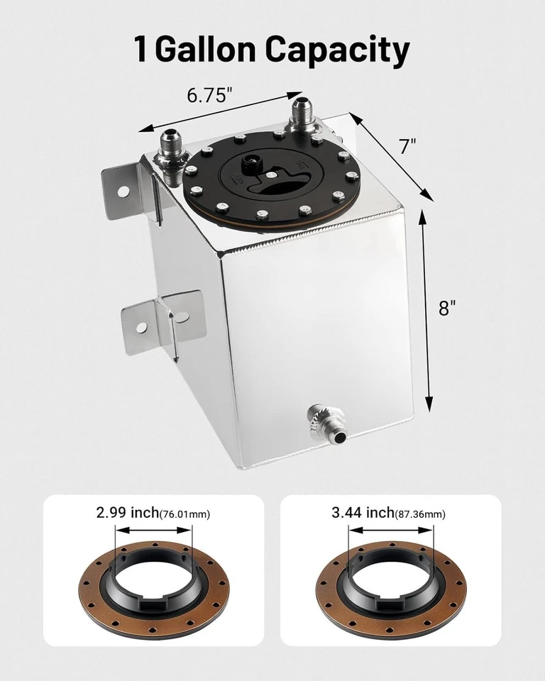  Tanque de gasolina de pila de combustible de aluminio de 1 galón con tapa Street Drift plateado Foto 3 de 4