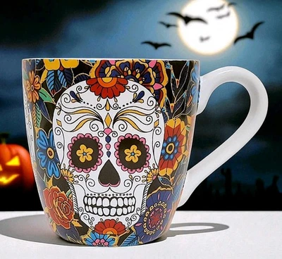 WILLIAMS-SONOMA Williams Sonoma White Day Of The Dead Mug 14.75 OZ NEW Halloween Holiday RARE