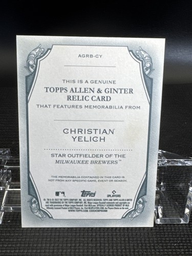 2022 Topps Allen & Ginter - Relics B #AGRB-CY Christian Yelich MEM - Picture 2 of 2