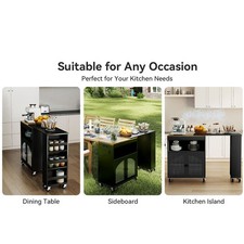   Kitchen Island On Wheels With Extended Table MDF Rolling Kitchen Storage Cart
