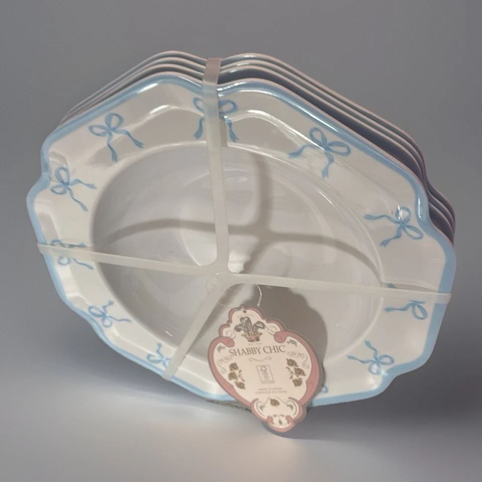 Shabby Chic Blanco y Azul Arco 4 Platos de Cena y Cuencos de 4-9.5” + PLATO 17” Nuevo Foto 4 de 4