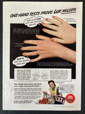 #ad 1940 Quick Lux Soap Soft and Smooth Hands Dishwashing Color Vintage Print Ad $9.31