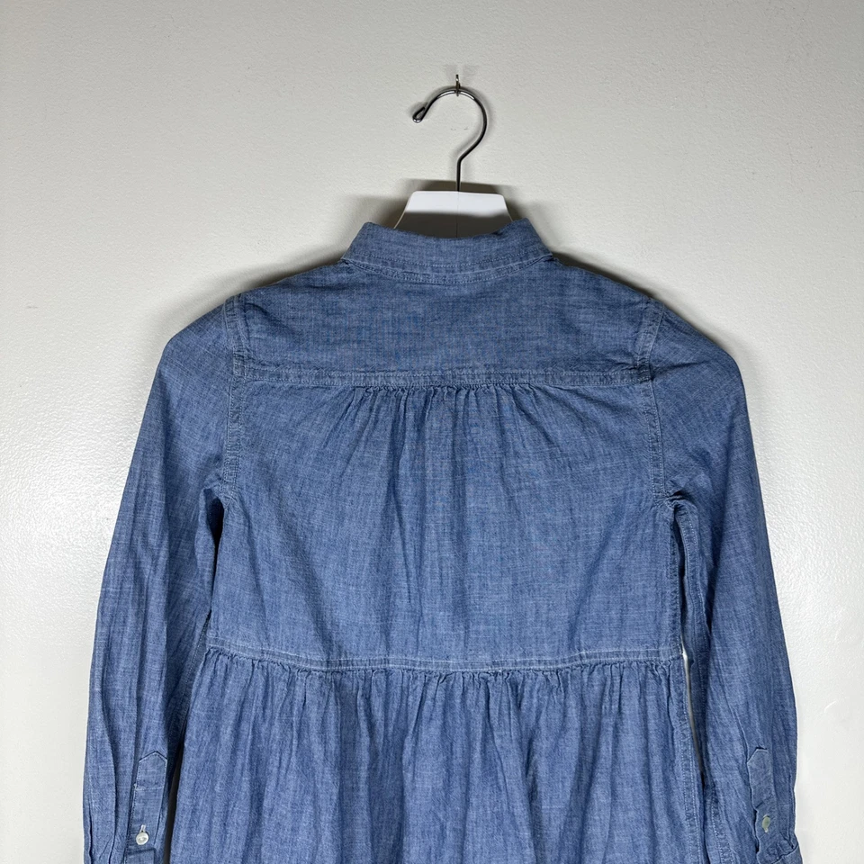 Polo Ralph Lauren 衬衫连衣裙女孩 10 蓝色布层叠长袖 — 第 4/4 张图片