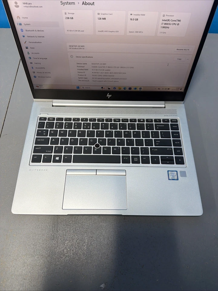 HP EliteBook 840 G6 Core i7-8565U 16GB Ram 256GB SSD Windows 11 Laptop - Image 3 of 4
