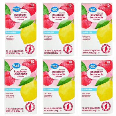 6 Pack - Great Value Sugar-Free Raspberry Lemonade Powdered Drink Mix 60 Packets
