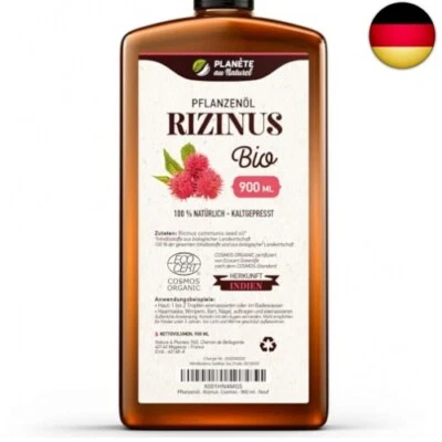 PLANÈTE AU NATUREL Rizinusöl Bio 900 ml - 100% Rein, Natürlich und Kaltgepresst - Wimpern, A