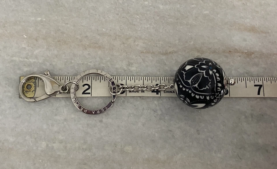 Vera Bradley Key Chain Silver Black Flowers Blue Red Accents - Image 3 of 3