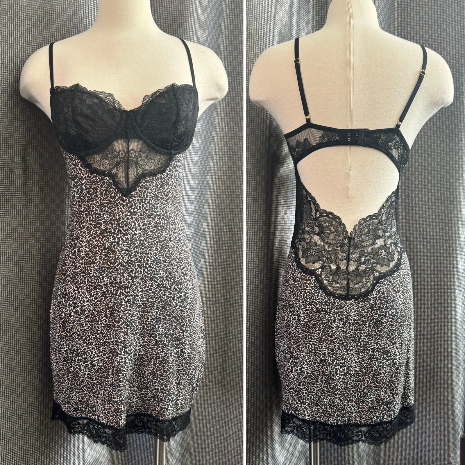 UNDERCOVER Abito slip Victoria’s Secret leopardato modal nero pizzo elasticizzato nuovo con etichette M nuovo