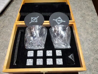 New Cold Stones Bourbon/Whiskey Cooling Ice Drink Stones Coasters Glasses Set 