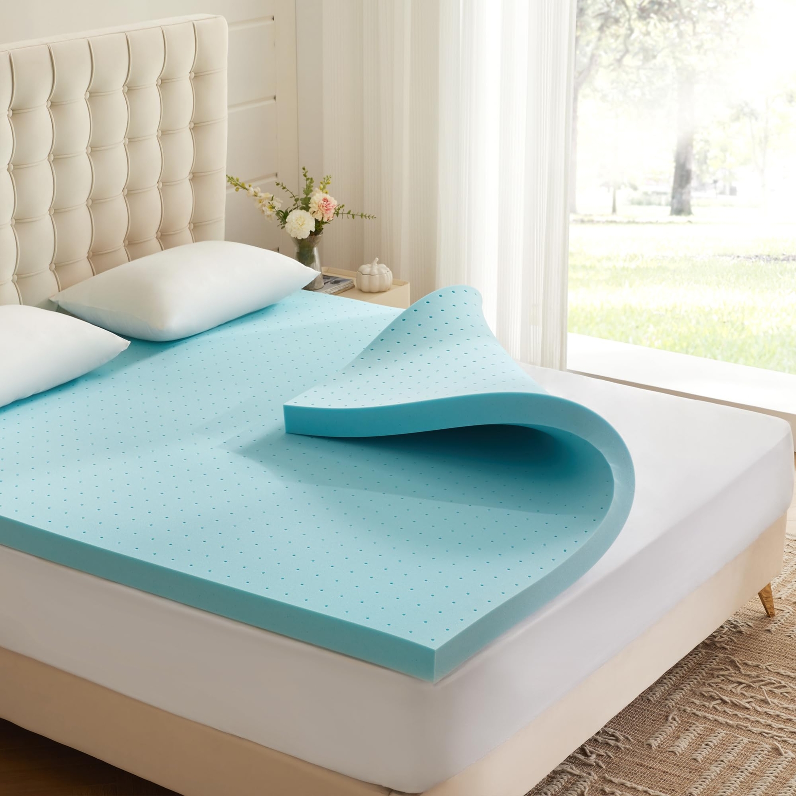Eiayeebil 2 Inch Memory Foam Mattress Topper Queen, Mattress Pad Gel Infused ...