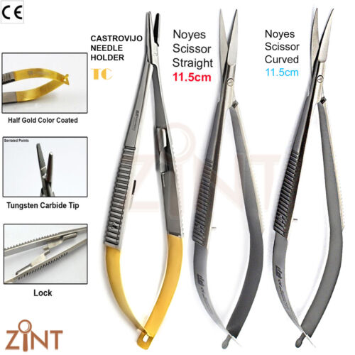 Dental Castroviejo Needle Holder Noyes Spring Scissors Steel Forceps Dissecting - Afbeelding 1 van 12