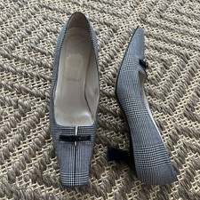 Vintage Christian Dior Houndstooth Pumps bow detail W/ Logo Shoes Sz 38 1/2