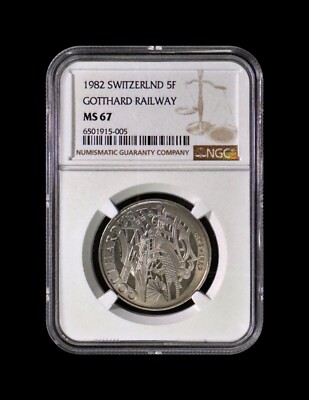 SWITZERLAND. 1982, 5 Francs - NGC MS67 - Gotthard Railway, Radiant