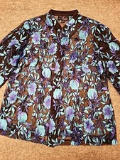 Alex Evenings Jacket Womens 1X Blue Embroidered Floral Black Sheer Open Front