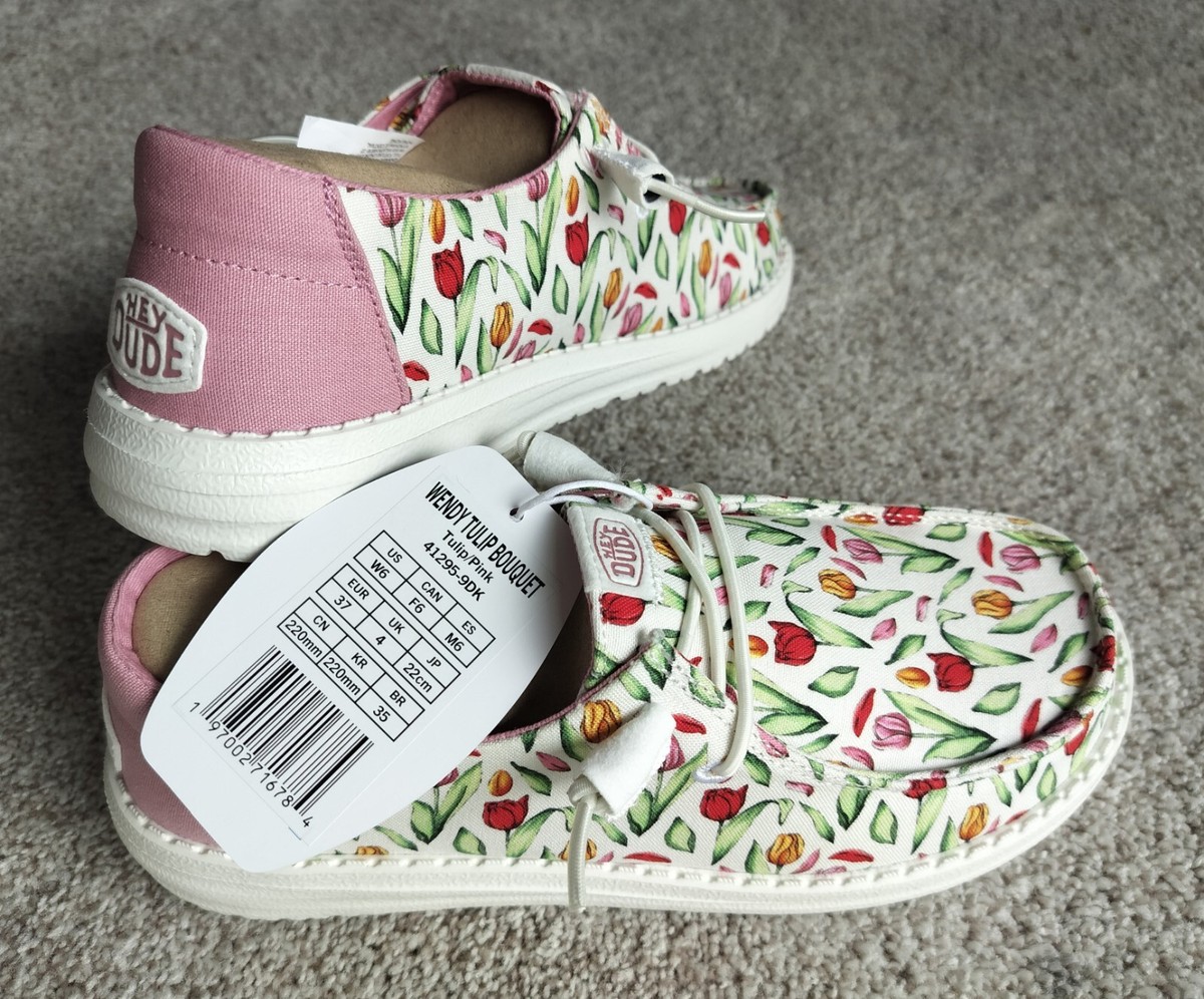 Hey Dude Women Size 6/6.5 Wendy Tulip Bouquet Floral Garden Pink