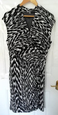 Nine West 14 Black Grey White Smart Stretchy Soft Dress Wrap Effect Ruched Lined