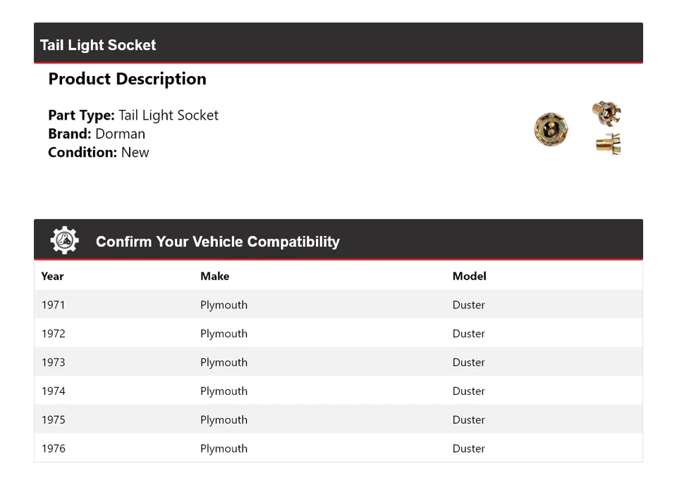 Гнездо заднего фонаря для Plymouth Duster Dorman 1971-1976 годов выпуска 1972 1973 1974 1975 годов выпуска - Изображение 2 из 4