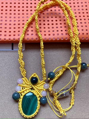 A11#  Handcrafted macrame Green Malachite Necklace Moss Agate beads Necklace 16''