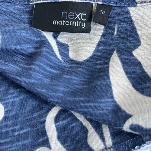 Next Size 10 Maternity Blue Beige Floral Stretch Cotton Top Blouse 3/4 Sleeves - Picture 11 of 13
