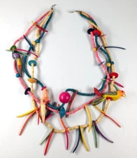 VTG Tropical Colorful Wood Beaded Multi Strand Parrot Bird Claw Station Necklace