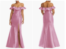 ALFRED SUNG D836 OFF THE SHOULDER RUFFLE SATIN POWDER PINK TRUMPET GOWN sz 20