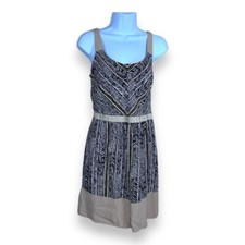 SIZE 6 ANN TAYLOR LOFT BEIGE BLACK GEOMETRIC TRIBAL PRINT DRESS SLEEVELESS 