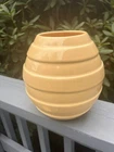 Vintage Haeger Beehive Ridged  MCM Yellow Ceramic Vase 9” Stickers Attached