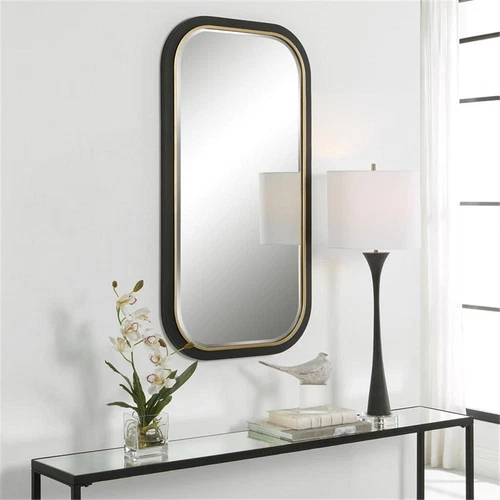 Uttermost Nevaeh Rectangle Contemporary Metal and MDF Mirror in Black/Gold - Picture 6 of 6