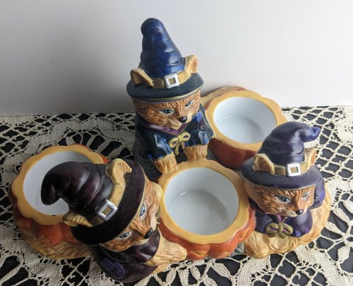 Partylite Candle Holder Halloween Cat Trio WitchesBrew *Small Chip on Base feb22 - Picture 2 of 12