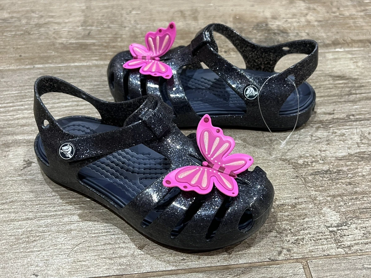 NEW CROCS C10 ISABELLA NOVELTY BUTTERFLY GLITTER SANDAL NAVY