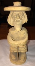 Vintage Primitive Hand Carved Wood Strange Elderly Wise Man W/ Cane Figure 6.5?