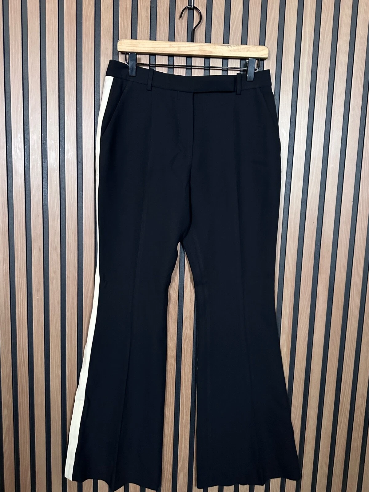 Alexander McQueen Pants 44 / US XL Black White Stripe Wool Silk Flared Trousers