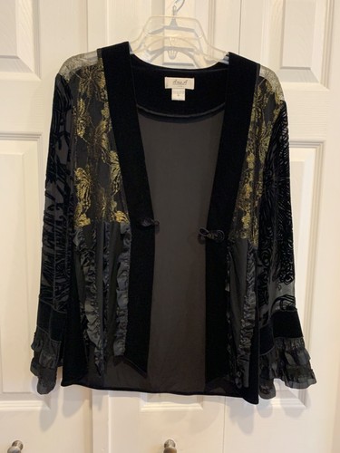 Ania.A silk & velvet gold/black jacket, Sz M, art to wear, whimsigoth, fairy - Picture 3 of 16